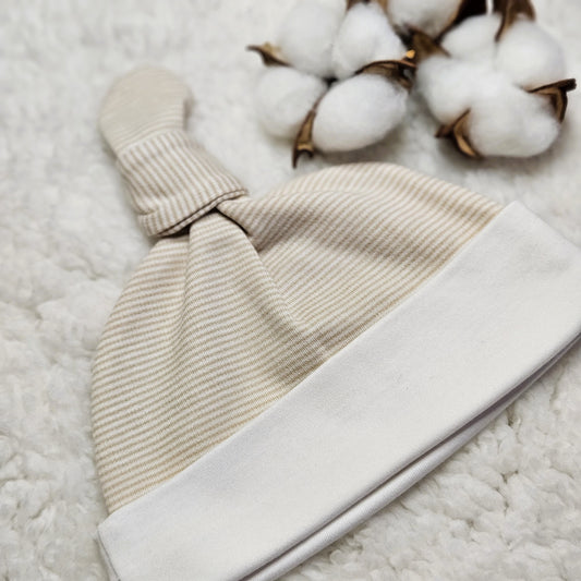 beige and white hypoallergenic baby hat | pima cotton baby clothes | joeyscloset.com